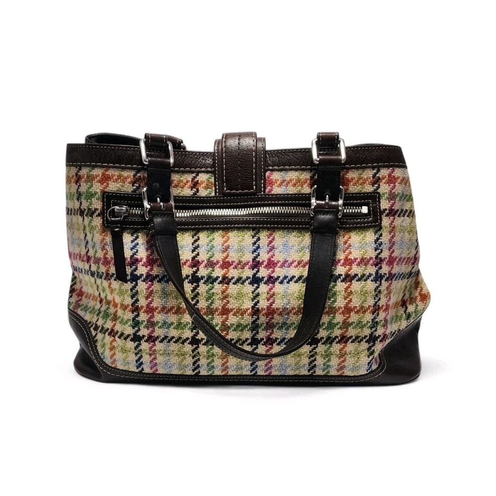 Coach Bag Hampton Tattersall Houndstooth Plaid Woven Shoulder Large Multicolor - Picture 7 of 11